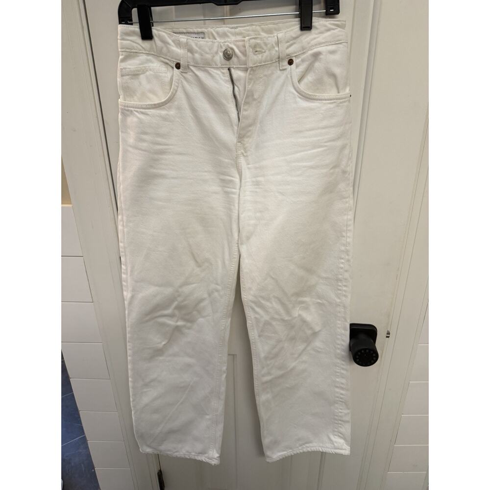 Zara Jeans Womens White High Rise Straight Leg Cropped Relaxed Fit Denim - Picture 2 of 5